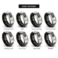 font options for inside engraving on black & silver paw compass rings