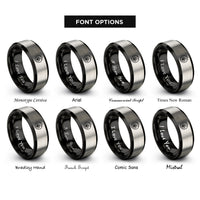 font options for inside engraving on black & gray paw compass rings