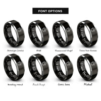 font options for inside engraving on black & silver paw heart rings