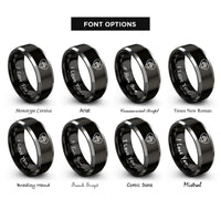 font options for inside engraving on black & gray paw path rings