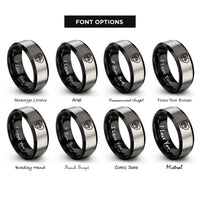 font options for inside engraving on black & grey paw path rings