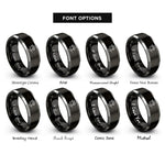 font options for inside engraving on black & silver paw pattern rings