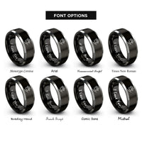 font options for inside engraving on black & silver paw pattern rings