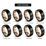 font options for inside engraving on black & rose gold paw pattern rings