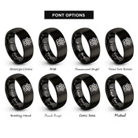 font options for inside engraving on black paw small heart rings