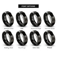 font options for inside engraving on black & grey paw trail rings