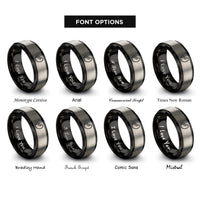 font options for inside engraving on black & grey pea flake rings