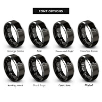 font options for inside engraving on black & grey pea flake rings