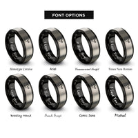 font options for inside engraving on black & grey peace dove rings