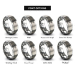 font options for inside engraving on grey peace dove rings