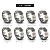 font options for inside engraving on grey peace dove rings