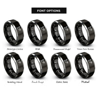 font options for inside engraving on black & grey peace dove star rings
