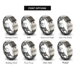 font options for inside engraving on gray peace dove star rings