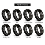 font options for inside engraving on black peace doves rings