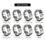 font options for inside engraving on grey peace doves rings