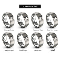 font options for inside engraving on grey peace doves rings