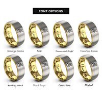 font options for inside engraving on gold & grey peace hand rings