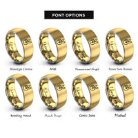 font options for inside engraving on gold & gray peace hand rings
