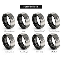 font options for inside engraving on black & gray peace hands rings