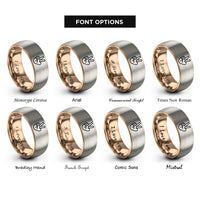 font options for inside engraving on rose gold & grey peace hands rings