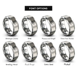 font options for inside engraving on grey peace sign rings