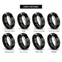 font options for inside engraving on black & grey peach rings