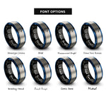 font options for inside engraving on black & blue & grey peacock rings