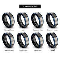 font options for inside engraving on black & blue & grey peacock rings
