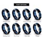 font options for inside engraving on blue & silver peacock rings