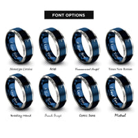 font options for inside engraving on blue & silver peacock rings