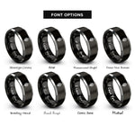 font options for inside engraving on black & silver peacock feather rings