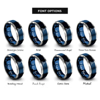 font options for inside engraving on blue & silver peak moon rings