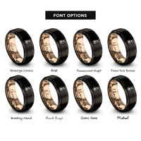 font options for inside engraving on black & rose gold pear rings