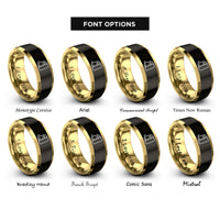 font options for inside engraving on black & gold peeking ghost rings