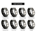 font options for inside engraving on black & silver pegboard rings