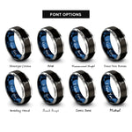 font options for inside engraving on black & blue & grey peggys cove rings