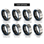 font options for inside engraving on black & blue & gray peggys cove rings