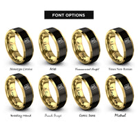 font options for inside engraving on black & gold pembroke welsh corgi rings