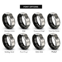 font options for inside engraving on black & grey pen tool icon rings