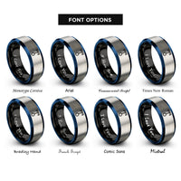 font options for inside engraving on black & blue & grey pendulum rings