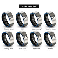 font options for inside engraving on black & blue & grey pendulum rings