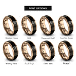 font options for inside engraving on black & rose gold penguin couple rings