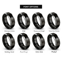 font options for inside engraving on black & grey pentacle circle rings