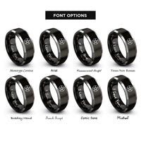 font options for inside engraving on black & gray pentacle encircled pentagram rings