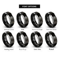 font options for inside engraving on black & gray pentaflake rings