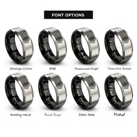 font options for inside engraving on black & grey pentaflake rings