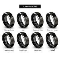 font options for inside engraving on black & grey peony line art rings