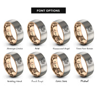font options for inside engraving on rose gold & gray peony line art rings