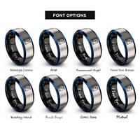 font options for inside engraving on black & blue & silver pepper packet rings