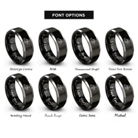font options for inside engraving on black & silver perch ice jig rings